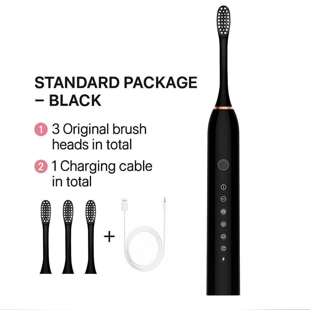 Electric Toothbrush With 3 Brush Heads - Black